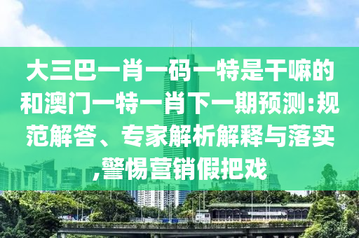 大三巴一肖一碼一特是干嘛的和澳門一特一肖下一期預(yù)測:規(guī)范解答、專家解析解釋與落實,警惕營銷假把戲